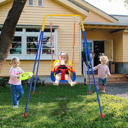 FCOUMY 3-in-1 toddler swing set with baby seat, outdoor and indoor garden swing for children, foldable and heavy-duty.