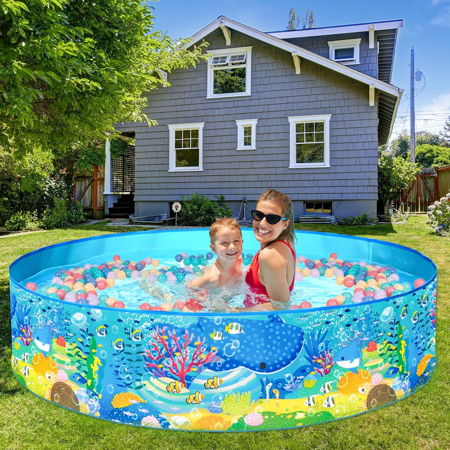 TOPWAYS Sea Creature Paddling Pool, Kiddie Swimming Pool - Easy Setup No Inflation, Outdoor Kids Swimming Pool - Size 152x25cm (Sea Creature)