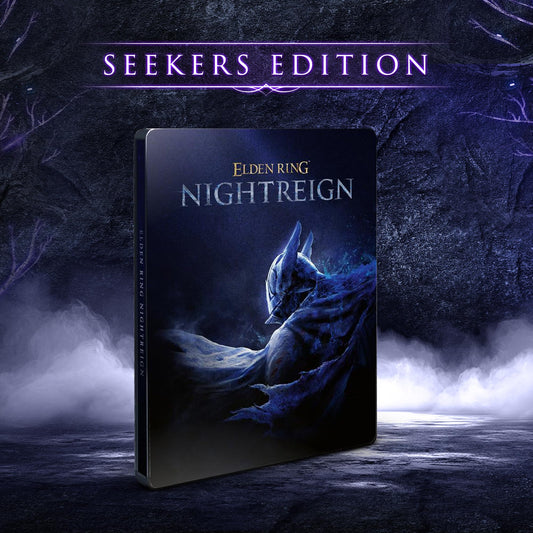 Elden Ring Nightreign Seekers Edition for PS5 with game case and collector's items from Bandai Namco.