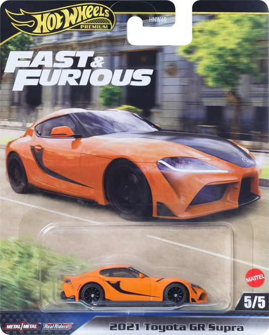 Hot Wheels Premium Fast & Furious 2021 Toyota GR Supra – 1:64 Scale Die-Cast Collectible Car with Real Riders, Metal Body & Movie-Inspired Design