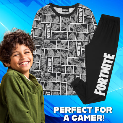 Get Trend Fortnite Boys Pyjamas Set, Long PJs for Kids & Teenagers, Cosy Loungewear Soft Nightwear, Gamer Gifts for Boys (13-14 Years, Grey Fortnite)