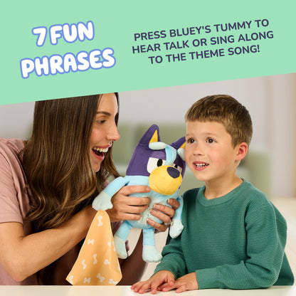 Bluey Sleepy Time 13 Inch Plush With Blanket, Press Tummy To Hear 7 Fun Phrases, Sing Along To The Theme Song, So Soft Made With Deluxe Fabrics And Detailed Stitching