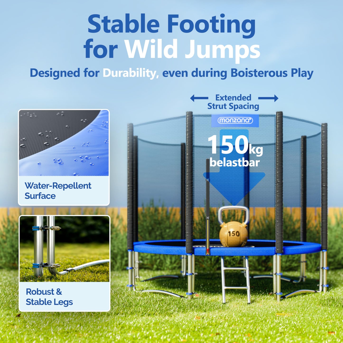 MONZANA® 10ft Trampoline Set with Safety Net & Ladder | Complete Outdoor Garden Trampoline for Kids & Adults | Heavy-Duty Frame Edge Cover, Spring Tool | Home Fitness Family Toddler Play Equipment