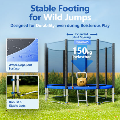 MONZANA® 10ft Trampoline Set with Safety Net & Ladder | Complete Outdoor Garden Trampoline for Kids & Adults | Heavy-Duty Frame Edge Cover, Spring Tool | Home Fitness Family Toddler Play Equipment