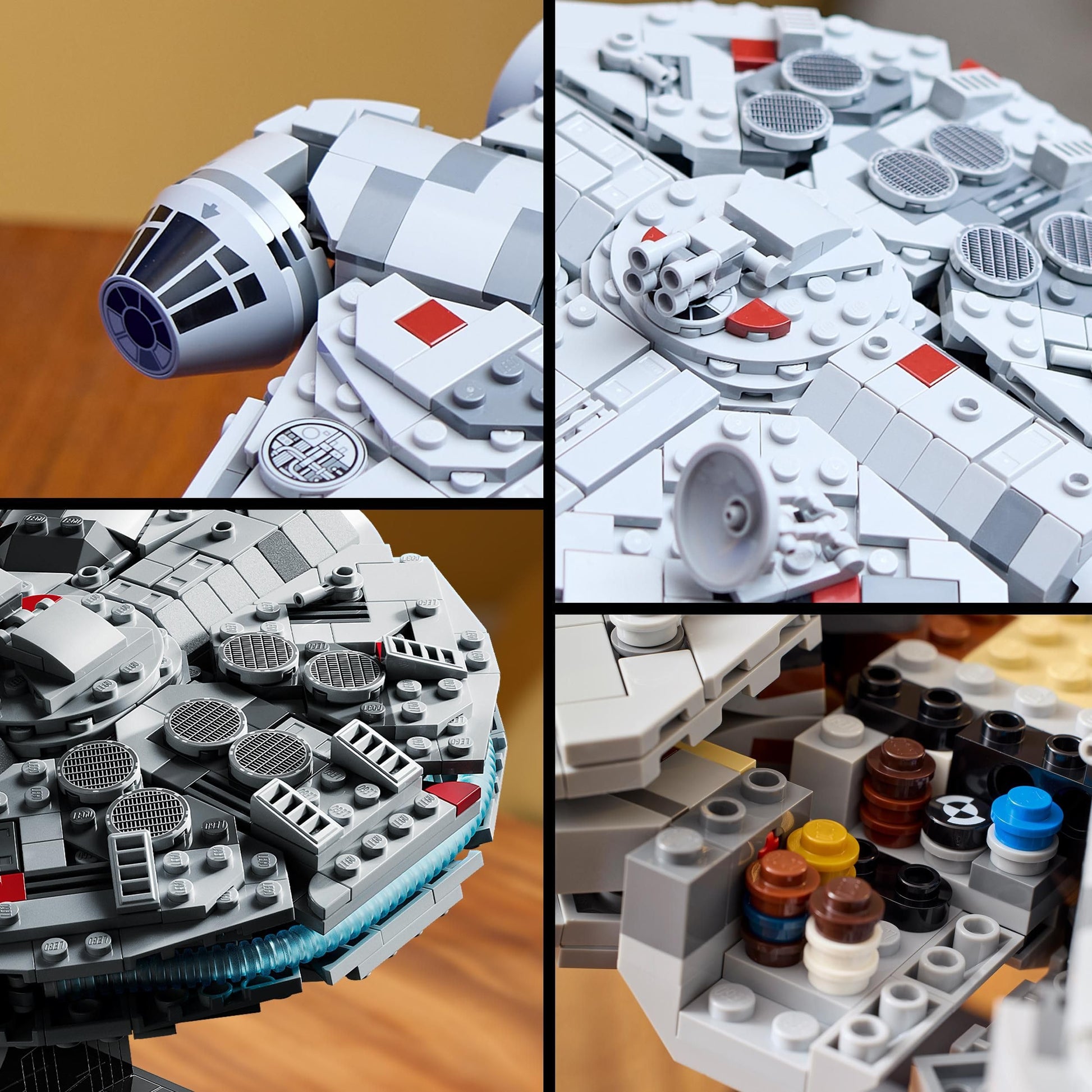 LEGO Star Wars 75375 Millennium Falcon building set with display stand and nameplate, perfect for collectors and fans.