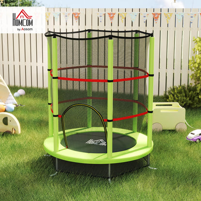 HOMCOM 4.6FT Kids Trampoline for Toddlers Indoor w/Enclosure Net, Steel Frame, for Ages 3-6 Years - Green