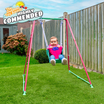 Peppa Pig fast folding baby swing set with adjustable seat, safety harness, suitable for indoor and outdoor use for toddlers 6-36 months
