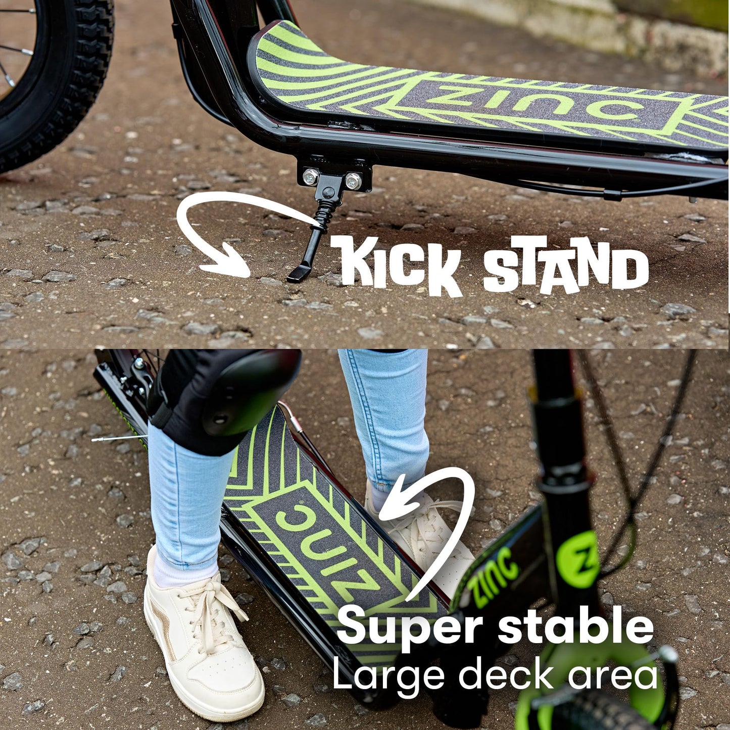Zinc Radikal BMX Scooter for Kids Ages 6+ – 12 Inch Big Wheel Stunt Scooters with 360 Degree Handlebar Spin, Front & Rear Brakes, Steel Frame, Off-Road Tyres, Green & Black