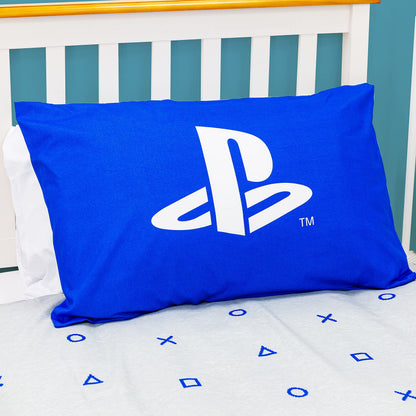 Reversible PlayStation official duvet cover with layered design, featuring PlayStation graphics, includes pillow case, suitable for single bed