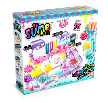 Canal Toys So Slime DIY Slimelicious Slime Station with colorful slime, decorations, and shakers for making 16 scented slimes.