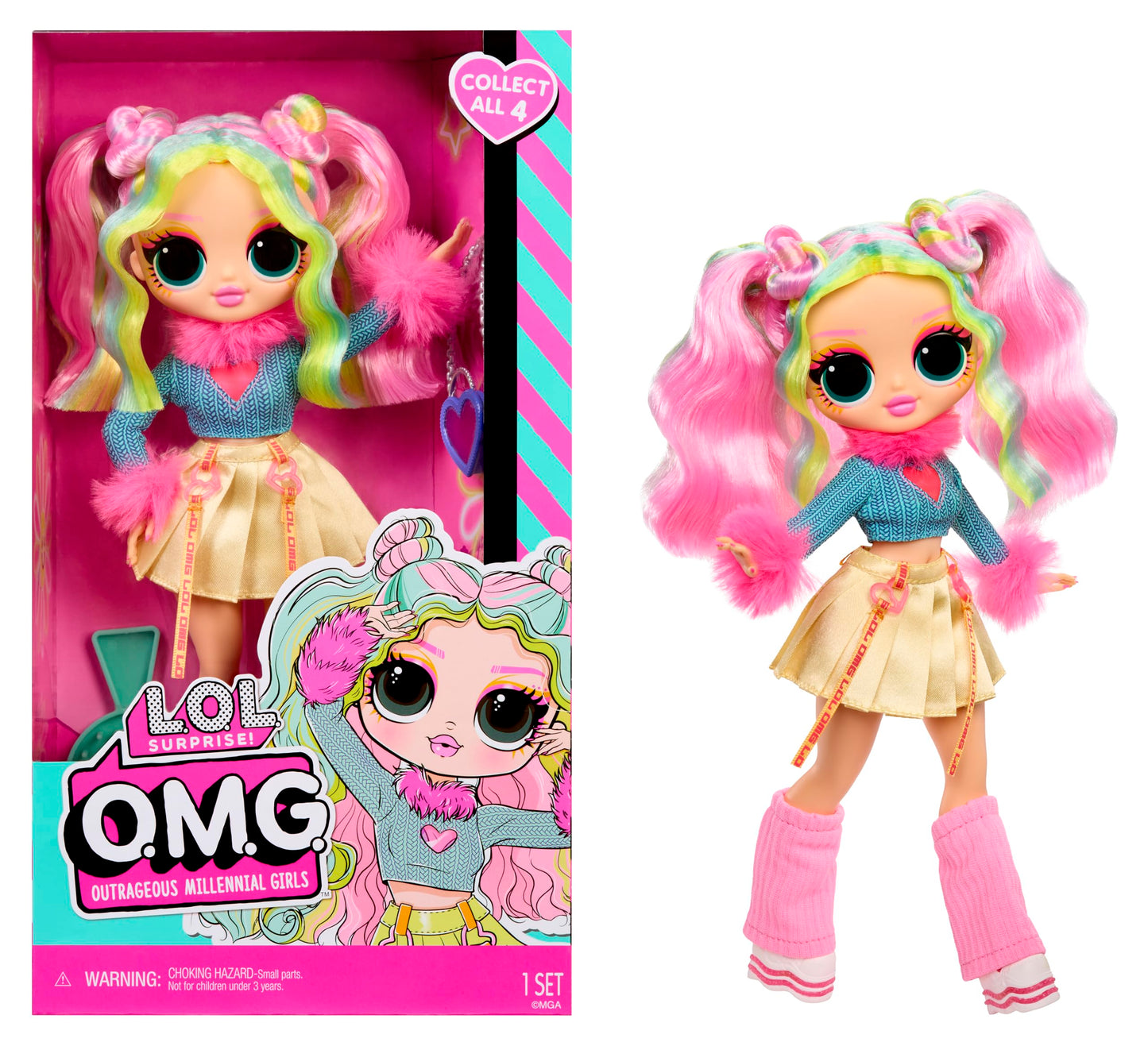L.O.L. Surprise! OMG Doll Bubblegum D.J. wearing stylish outfits, showcasing vibrant colors and trendy accessories.