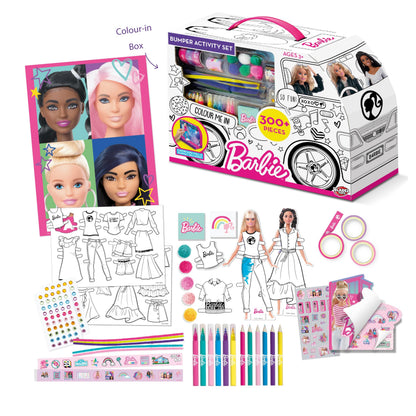 BLADEZ Barbie Bumper Activity Set with pens, stickers, and color-in camper van for creative arts and crafts fun.