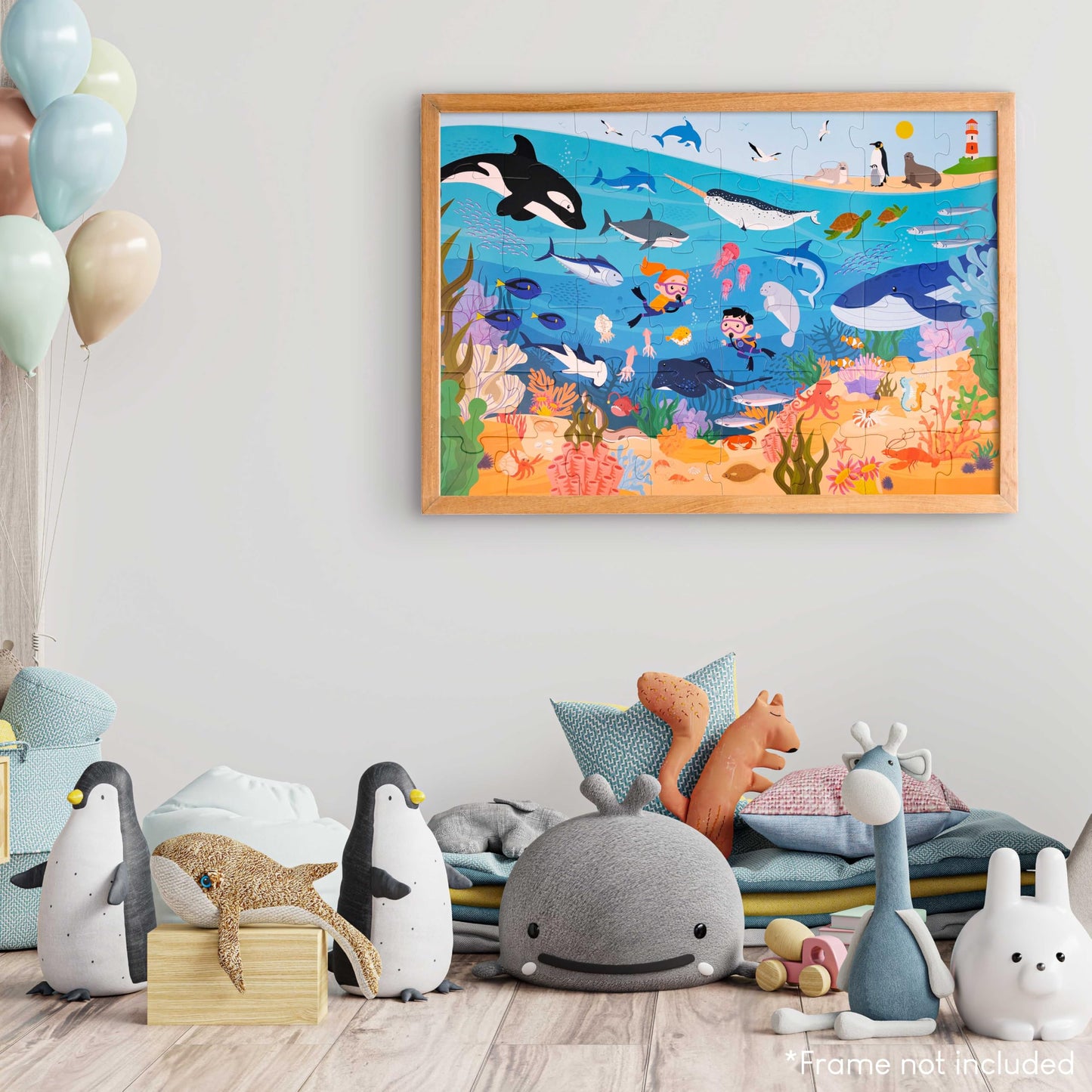 BONNYCO Giant Floor Puzzle of Ocean Animals with 48 Large Pieces. Jigsaw Puzzles for Kids 36.2 x 24.4 in, Gifts for Boys and Girls, Educational Toys Ages 2-8