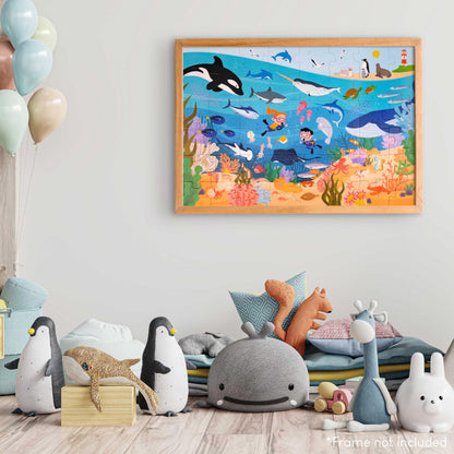 BONNYCO Giant Floor Puzzle of Ocean Animals with 48 Large Pieces. Jigsaw Puzzles for Kids 36.2 x 24.4 in, Gifts for Boys and Girls, Educational Toys Ages 2-8