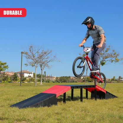 The Magic Toy Shop Skate Ramp Set - 6 Assembly Variations, Red & Black, Anti Slip, Modular & T-Lock System, Easy Setup - Outdoor Adventure for Kids with Bikes, Scooters, Skateboards, RC Cars