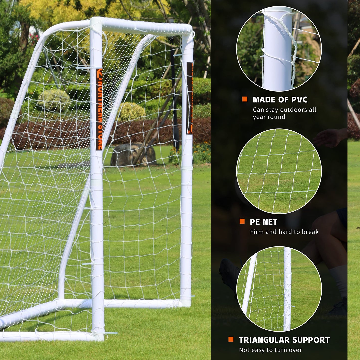 NORTHERN STONE Ultimate All Weather uPVC Football Goal 8ft x 6ft Garden Portable Football Goals 70mm Thick PVC Goal Posts + Football Net Integrated Locking System