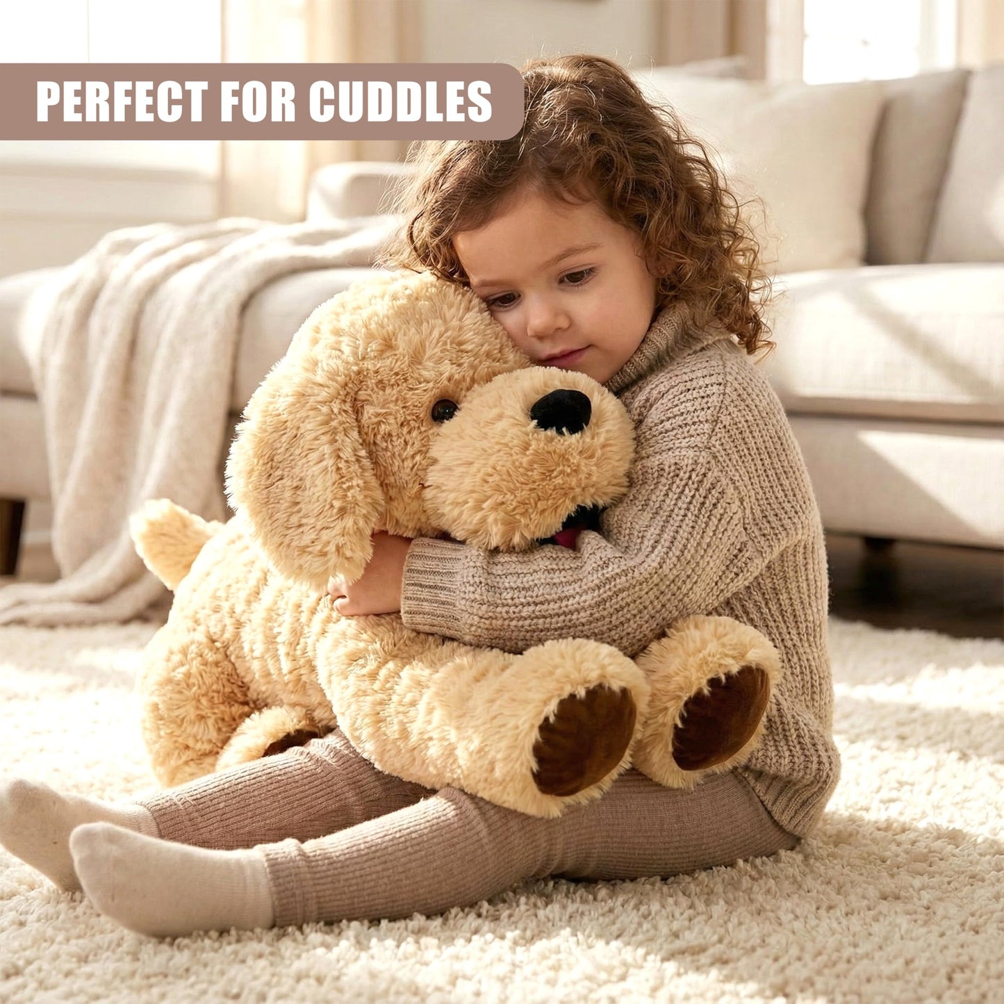 The Magic Toy Shop Giant Dog Soft Toy 70cm / 28" - Large Lying Puppy Stuffed Animal Plushie - Big Fluffy Brown Cuddly Teddy for Kids & Adults, Boys & Girls