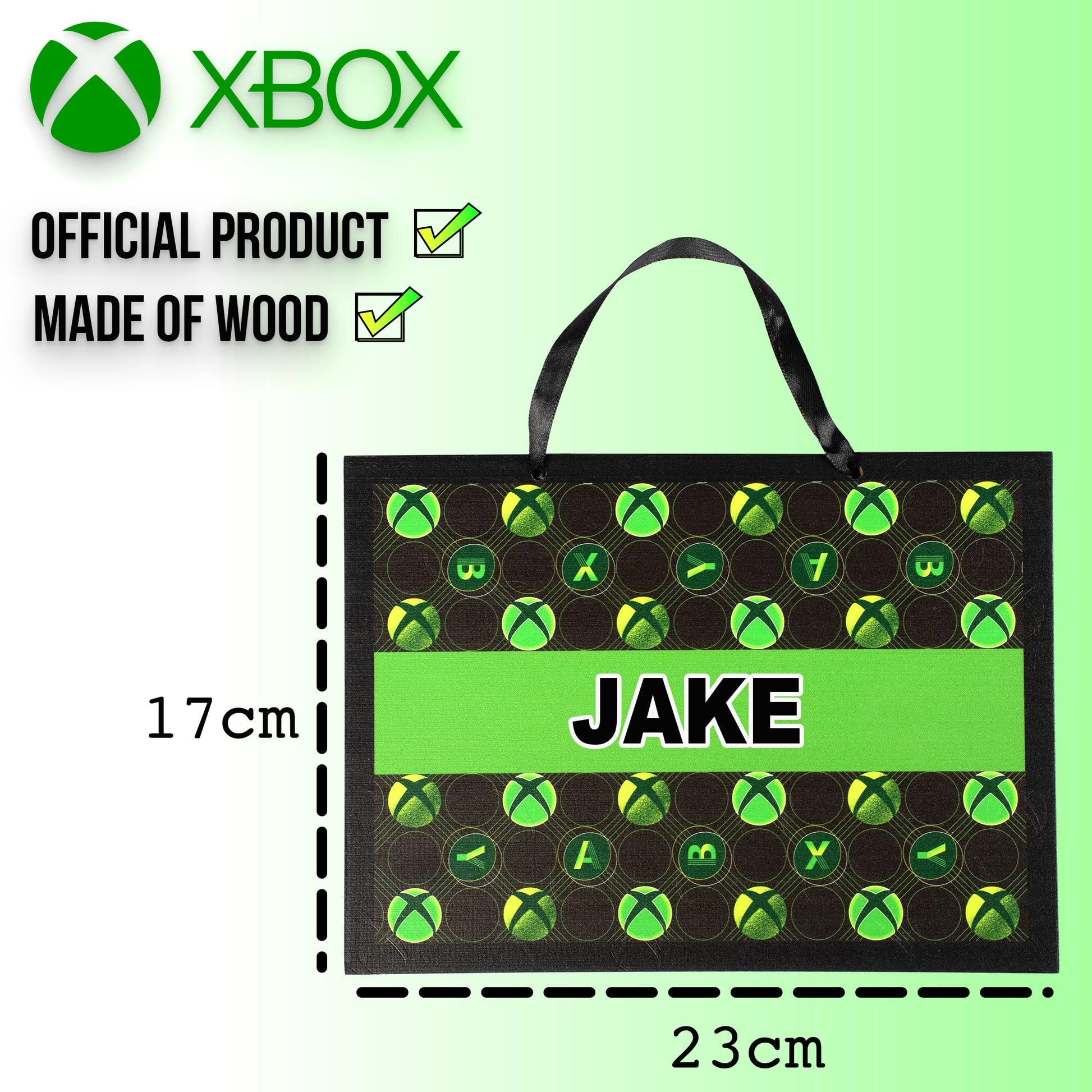 Personalized Xbox name door plaque featuring gaming-themed wall decor and stickers for room or man cave decoration.