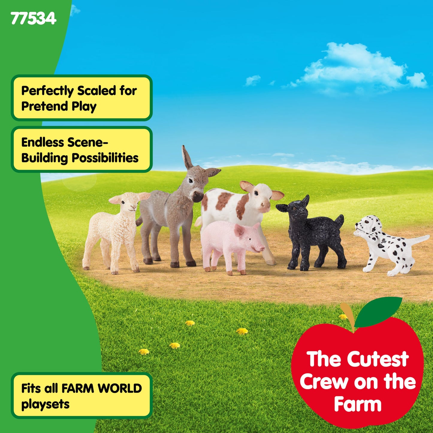SCHLEICH Farm World - 6 PC Baby Farm Animal Playset with Puppy, Lamb, Goat, Piglet, Calf and Donkey Toys - Realistic Barnyard Figurines - Fun Educational Figures for Kids and Toddlers Ages 3+