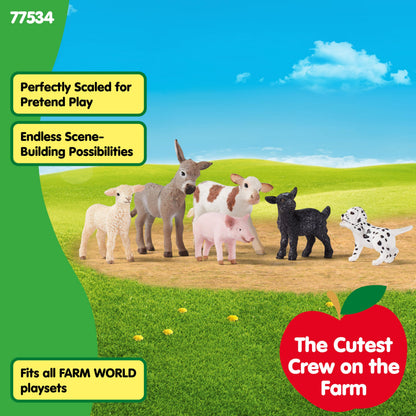 SCHLEICH Farm World - 6 PC Baby Farm Animal Playset with Puppy, Lamb, Goat, Piglet, Calf and Donkey Toys - Realistic Barnyard Figurines - Fun Educational Figures for Kids and Toddlers Ages 3+