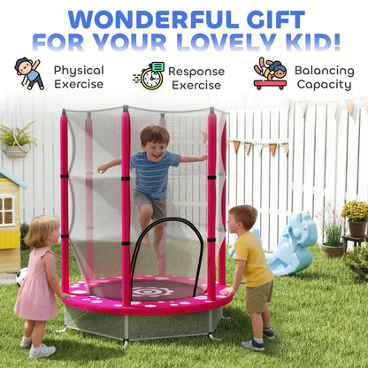 AIYAPLAY 4.6ft Kids Trampoline with Safety Enclosure Net, Recreational Toddler Trampoline for Indoor Outdoor Use, Ages 3-6 Years, Sun Pattern, Pink