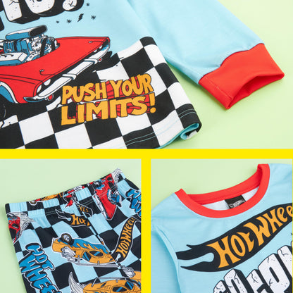 Get Trend Hot Wheels Pyjamas Set for Kids 2-7 Years, Long PJs for Toddlers, Winter Loungewear Nightwear, Gamer Gifts for Boys (3-4 Years, Blue Hot Wheels)