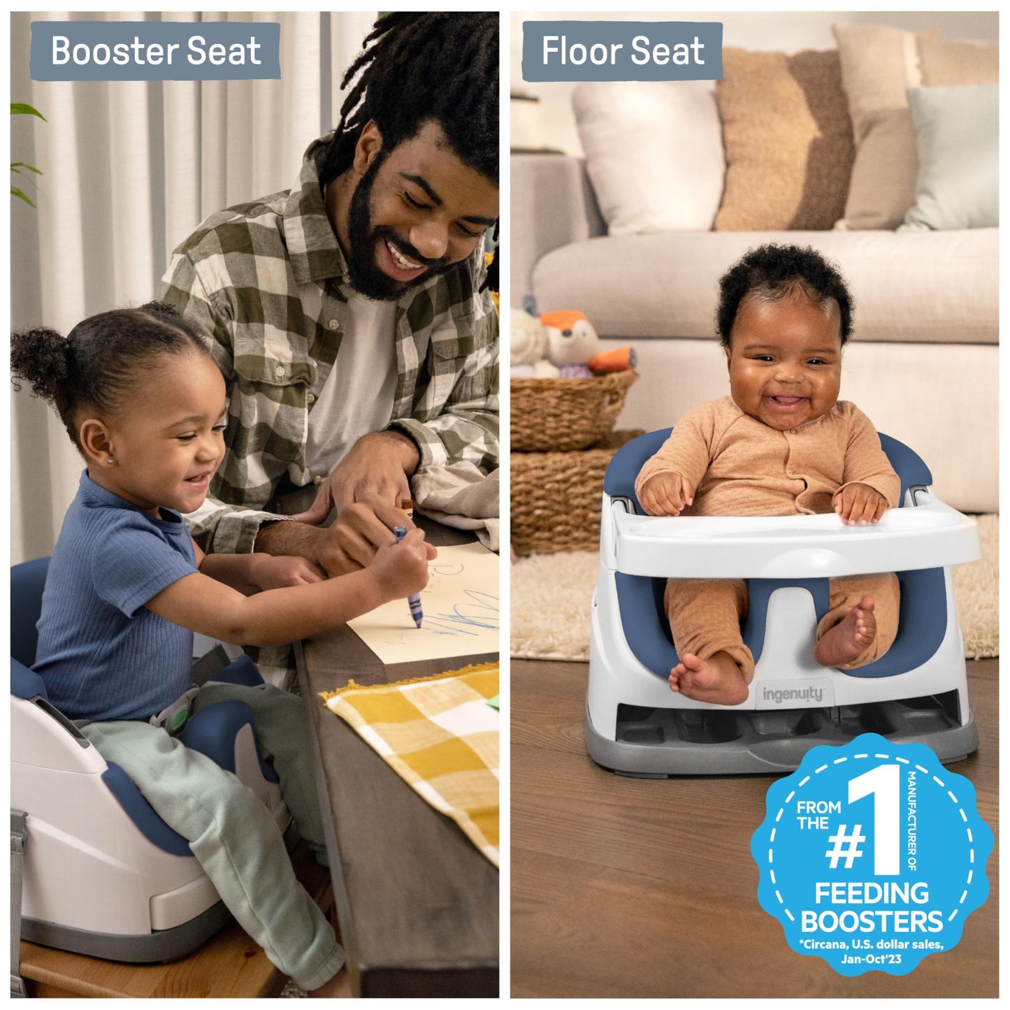 Ingenuity, Baby Base 2-in-1 Seat, Night Sky, Booster Chair, Dining and Feeding Seat for Toddlers, Easy to Clean with Removable and Self-Storing Tray, Ages 6 Months+