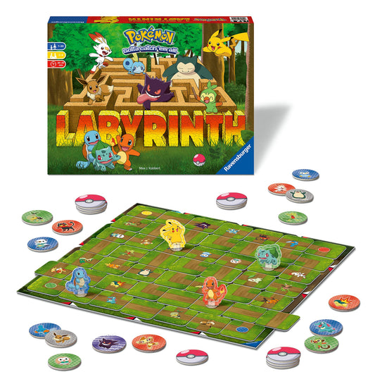 Ravensburger Pokemon Labyrinth board game with colorful maze design, suitable for 2 to 4 players aged 7 and up.