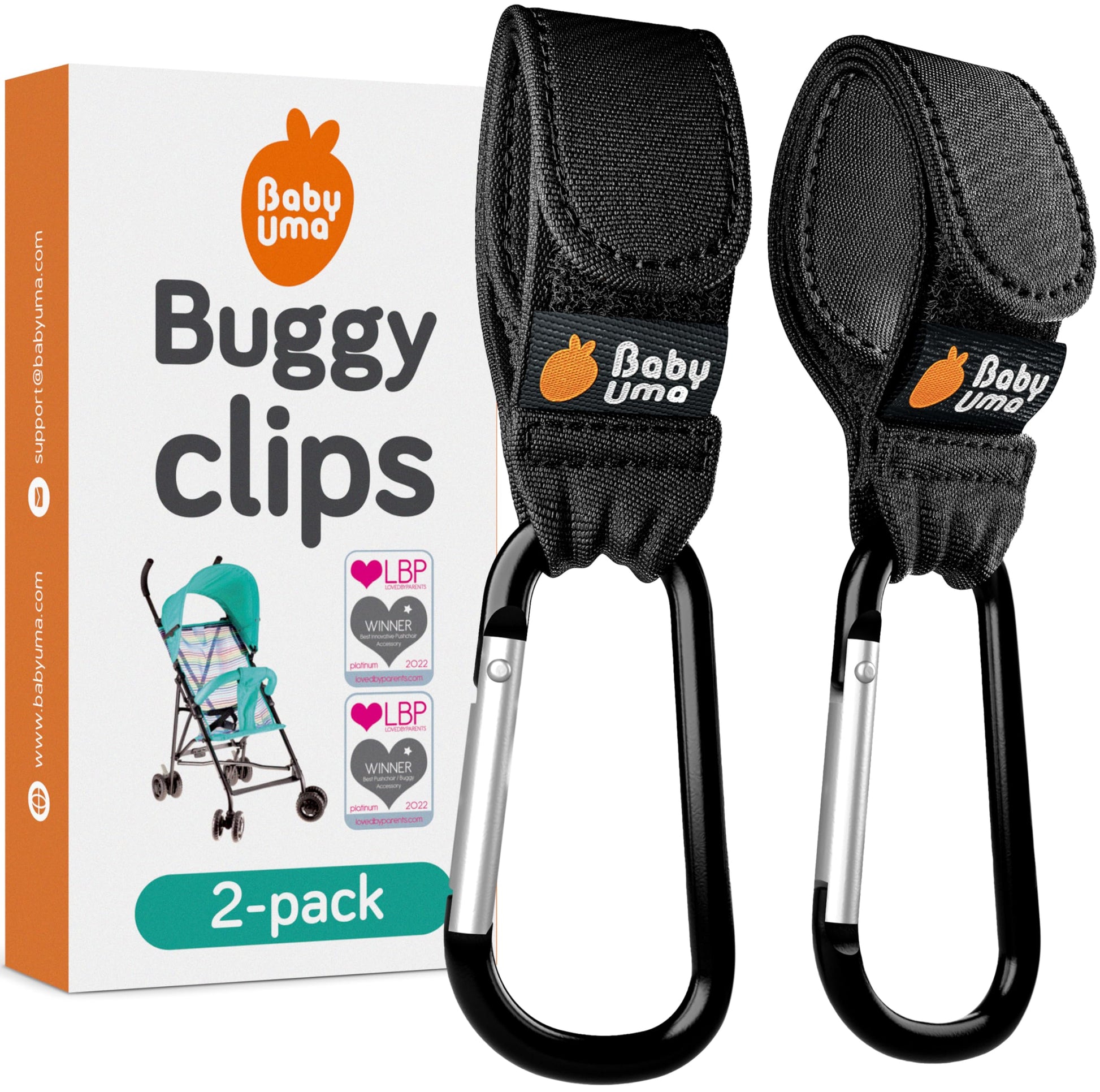 Baby Uma Baby Buggy Clips with non-slip grip, universal pram accessories, suitable for lightweight strollers and travel needs.