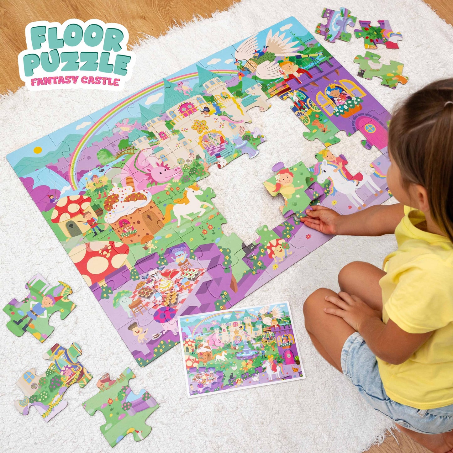 BONNYCO Giant Floor Puzzle of Fantasy Castle with 48 Large Pieces. Jigsaw Puzzles for Kids 36.2 x 24.4 in, Gifts for Girls and Boys, Educational Toys Ages 2-8