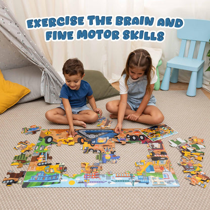 BONNYCO Giant Floor Puzzle Construction Site with 48 Large Pieces. Jigsaw Puzzles for Kids 36.2 x 24.4 in, Gifts for Boys and Girls, Educational Toys Ages 2-8