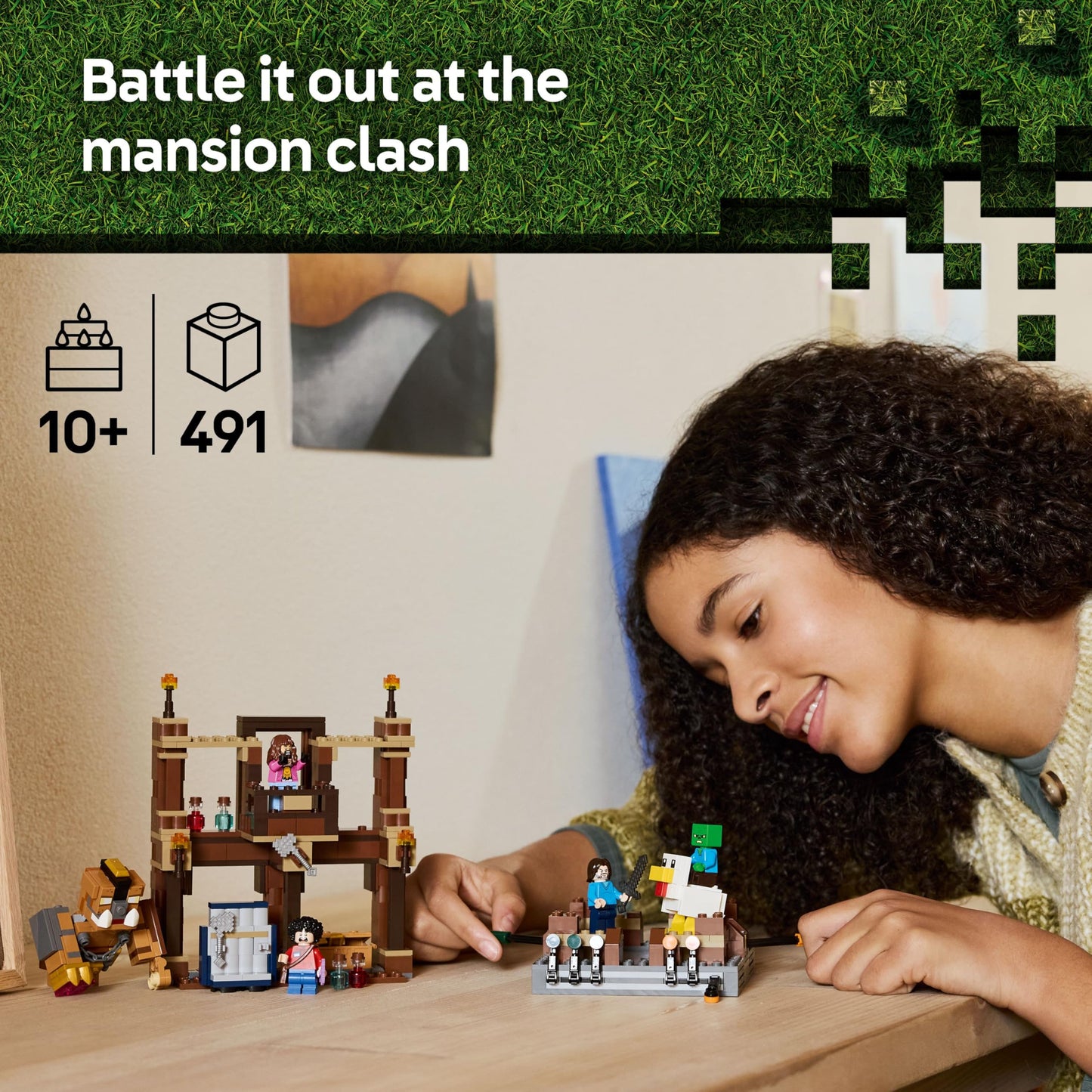LEGO Minecraft Woodland Mansion Fighting Ring set with Steve, Garret, Henry, and a Baby Zombie minifigures.