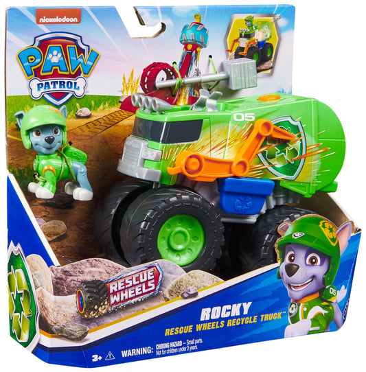 Paw Patrol: Rescue Wheels Rocky’s Recycle Truck, Toy Truck with Projectile Launcher and Collectible Action Figure, Kids’ Toys for Boys & Girls Ages 3+