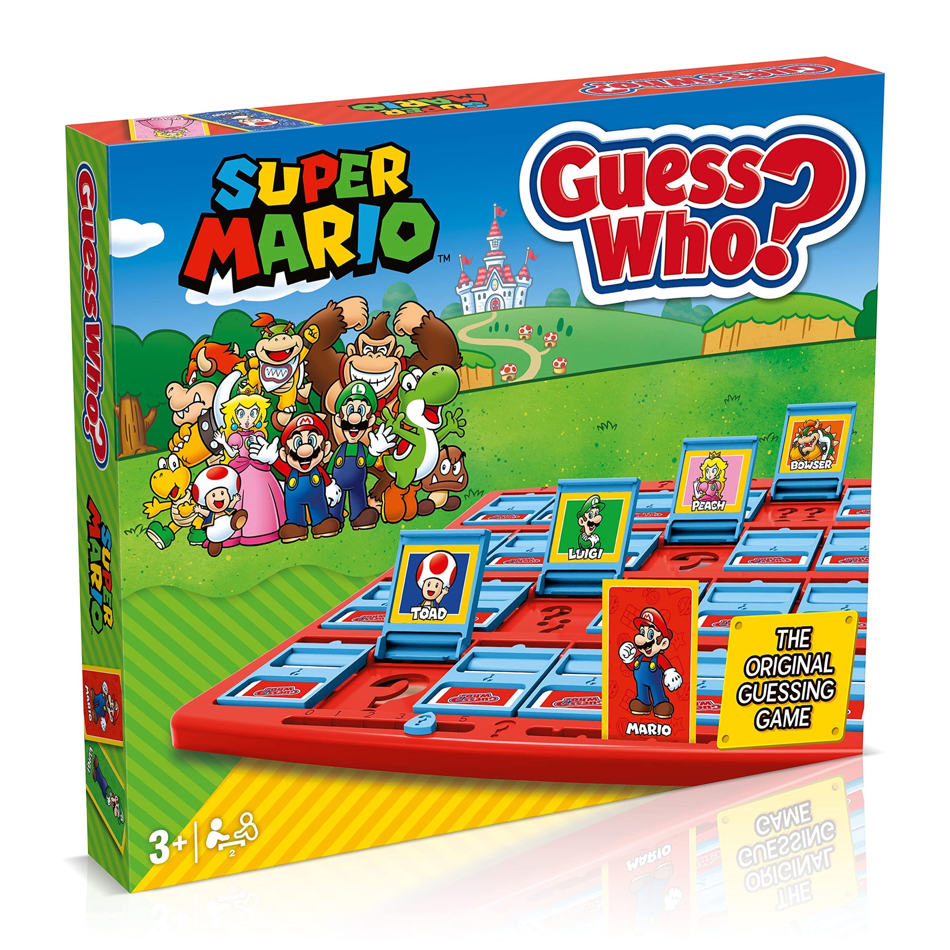 Winning Moves Super Mario Guess Who? board game with Nintendo characters like Mario, Luigi, Peach, Bowser, and Donkey Kong.