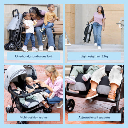 Graco DuoRider Lightweight Double Pushchair, Suitable from Birth to Approx. 3 Years, Steeple Gray Fashion