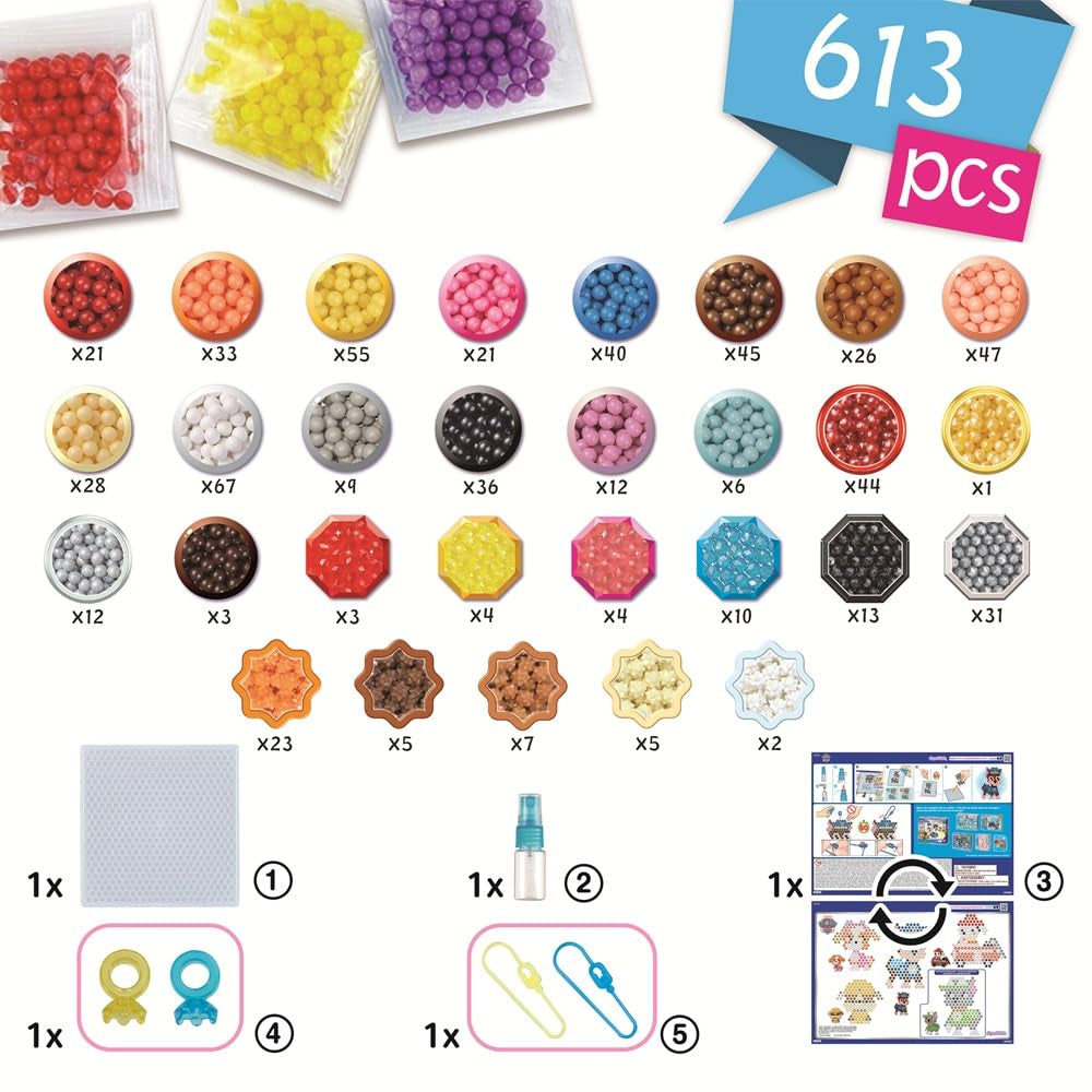 Aquabeads Paw Patrol keychain craft kit with colorful beads and design templates for creating fun bead jewelry and accessories.