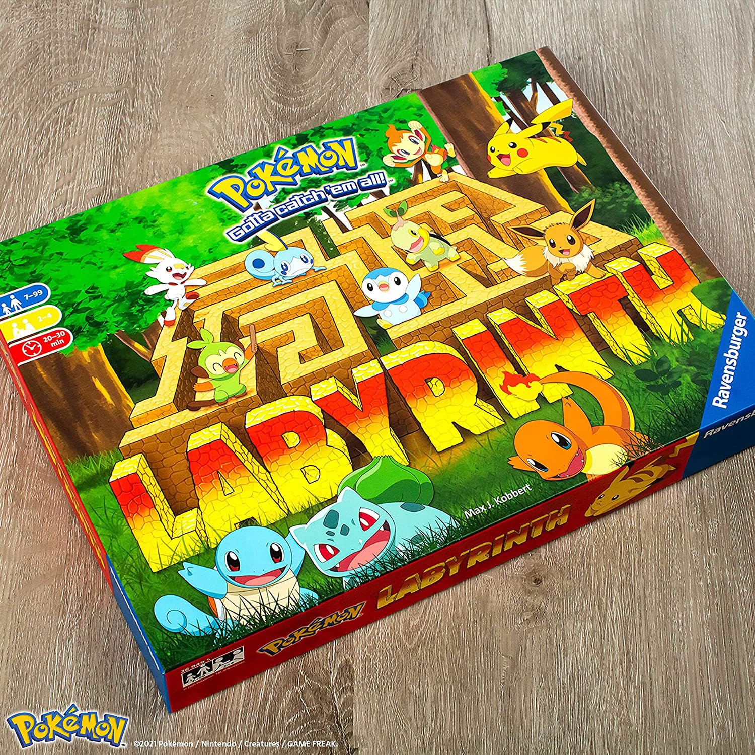 Ravensburger Pokemon Labyrinth board game featuring a colorful moving maze for 2 to 4 players, ideal for kids age 7 and up.