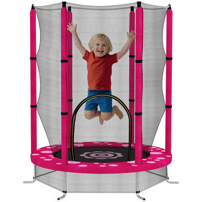 AIYAPLAY 4.6ft Kids Trampoline with Safety Enclosure Net, Recreational Toddler Trampoline for Indoor Outdoor Use, Ages 3-6 Years, Sun Pattern, Pink