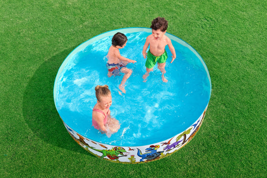 Bestway dinosaur paddling pool, inflatable kiddie swimming pool in vibrant colors, 183cm x 38cm for outdoor fun.