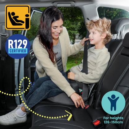 Trunki BoostApak Booster Seat & Kids Backpack - i-Size Travel Car Seat, 8 L Carry-On Approved Kids Rucksack & Car Booster (126-150 cm) - Grey