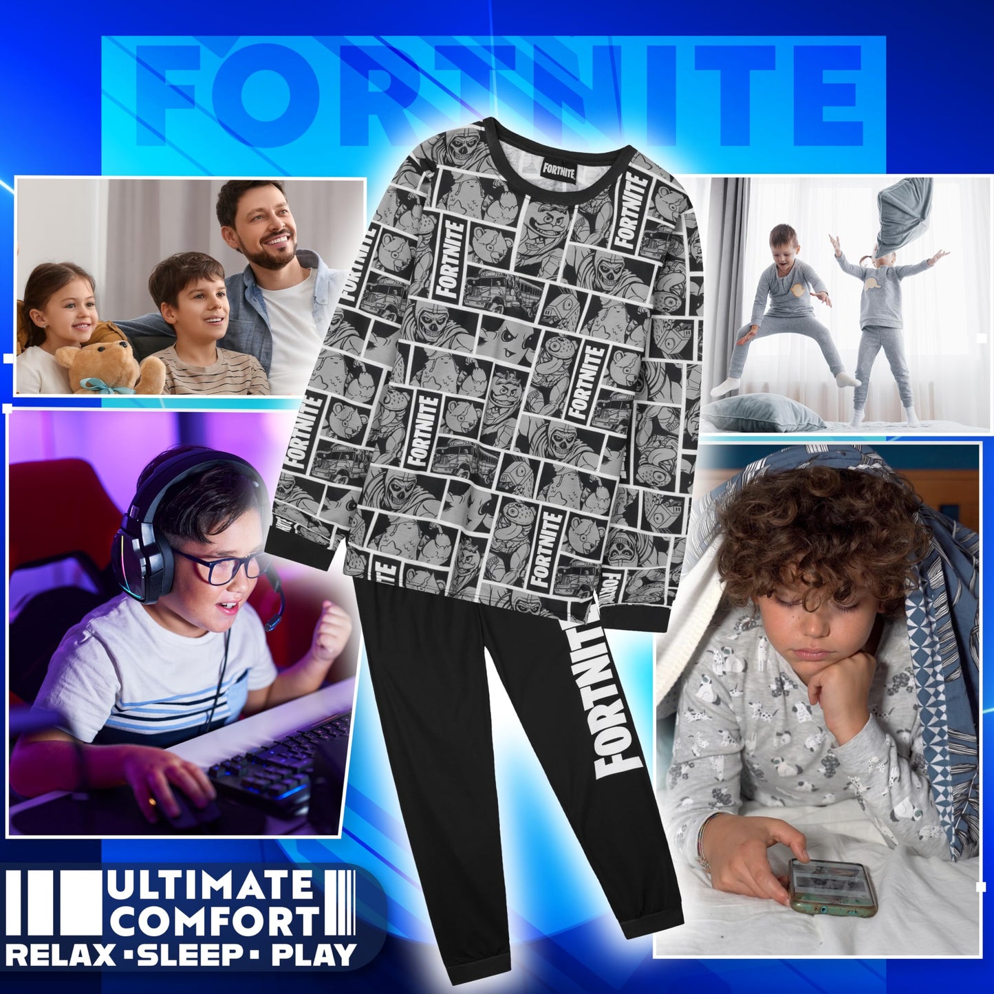 Get Trend Fortnite Boys Pyjamas Set, Long PJs for Kids & Teenagers, Cosy Loungewear Soft Nightwear, Gamer Gifts for Boys (11-12 Years, Grey Fortnite)