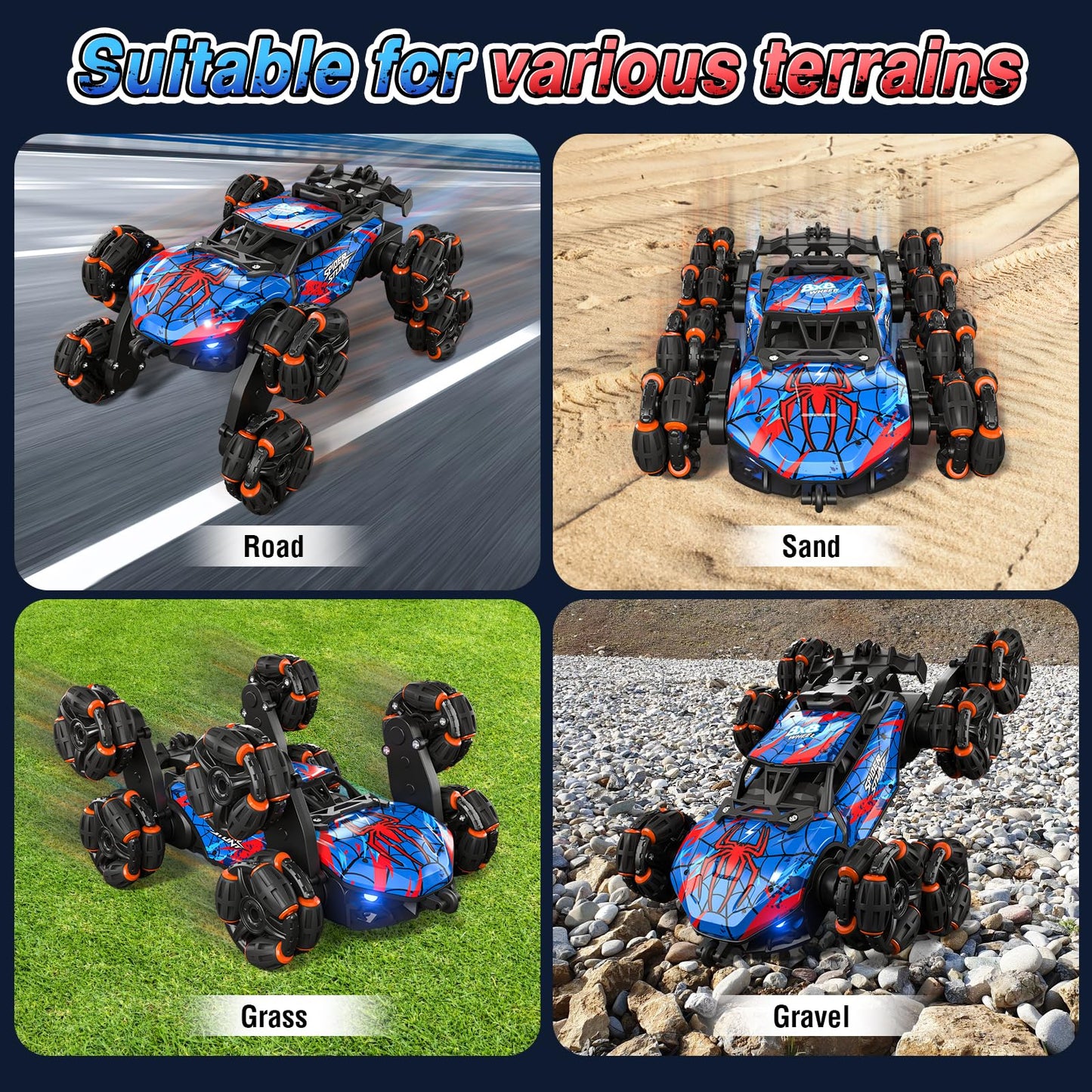 Sunrad Remote Control Cars,8WD Gesture Sensing RC Stunt Cars,2.4GHz RC Drift Car with LED Light,Music and Spray,RC Car Toys Gifts for Kids 3-12 Year Old Boys,Indoor Outdoor Toy Gifts for Kids