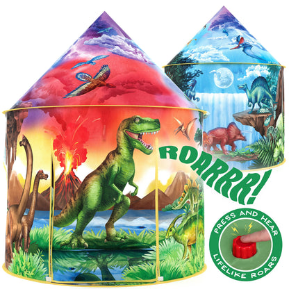 W&O Dinosaur Discovery Play Tent with roar button, featuring a colorful dinosaur design, perfect for indoor and outdoor kids' adventures.