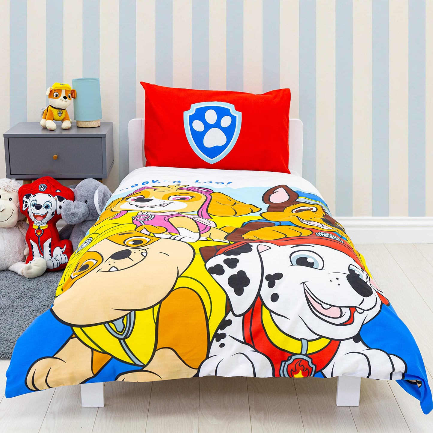 Paw Patrol Official Pupster Design Toddler Cot Bed Duvet Cover Set | Reversible 2 Sided Bedding Duvet Cover Including Matching Pillow Case, Polycotton, Junior