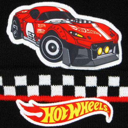 Hot Wheels Kids Hat And Gloves Set | Race Car Winter Hats For Kids | Boys Hat And Gloves Set | One Size Black