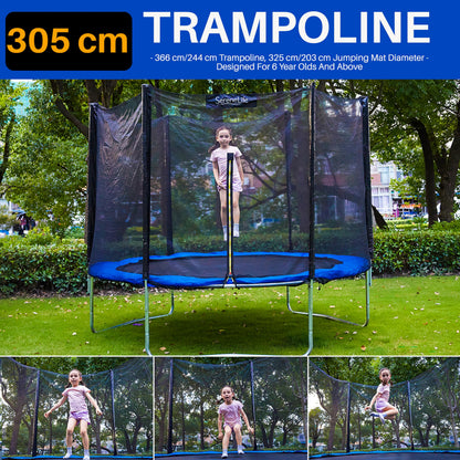 SereneLife Outdoor Trampoline for Kids and Adults - 8ft 10ft 12ft - ASTM Certified Heavy Duty Garden Trampoline with Safety Poles Netting and Stable Rustproof Frame