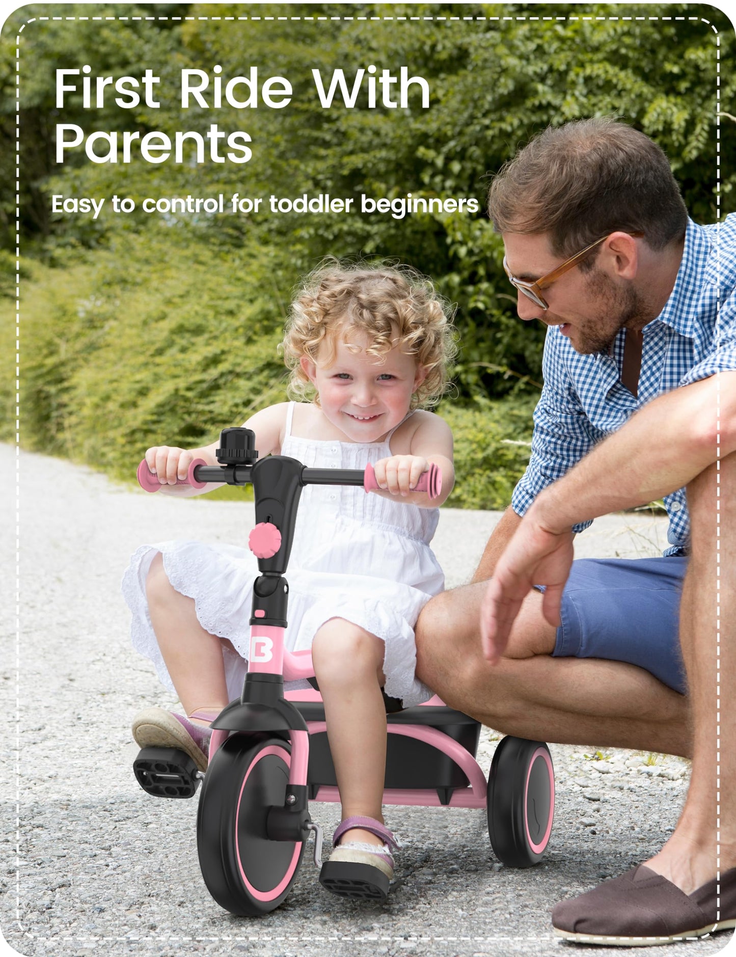Pink besrey kids tricycle for toddlers aged 18 months to 5 years, featuring a sturdy frame and colorful design for boys and girls.