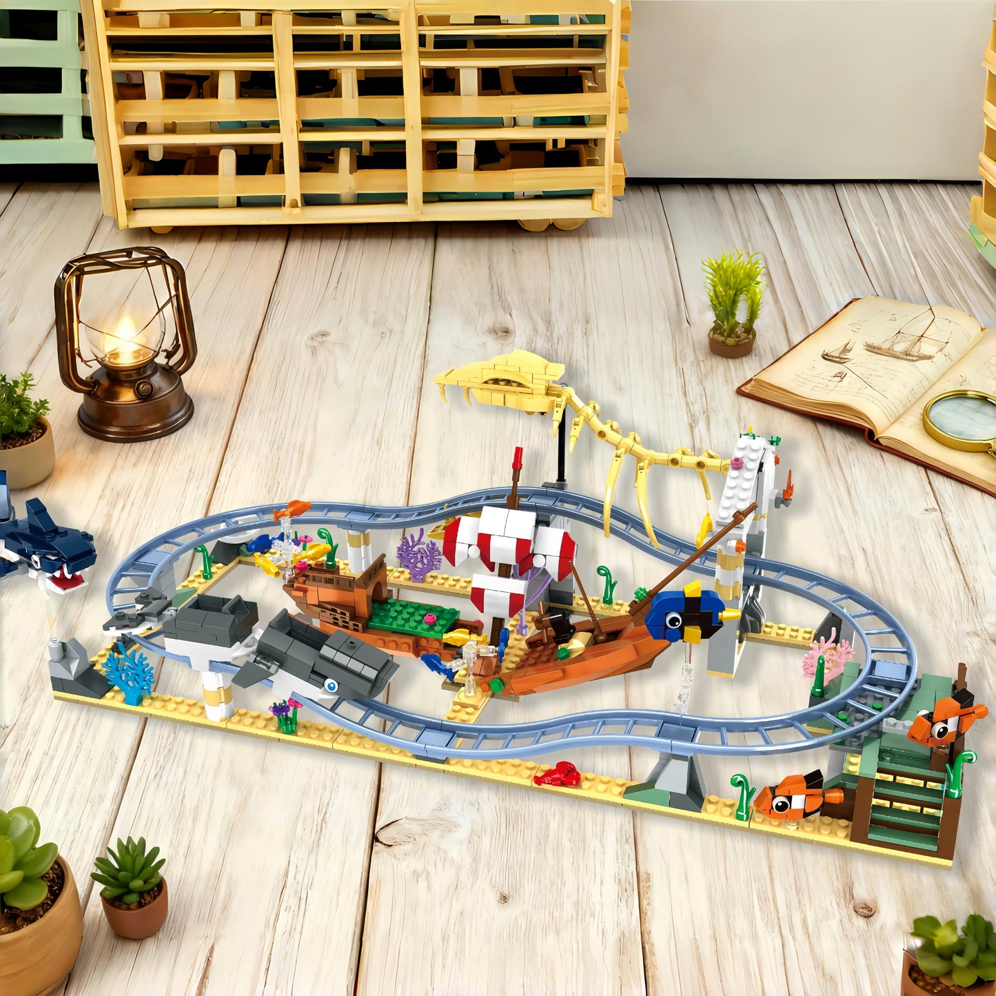 Ocean Roller Coaster Building Blocks Set (773 Pieces) - Friends Aquarium Toy with Sharks, Whales & Clownfish - Creative STEM Building Kit - Educational Gift for Kids Ages 6+