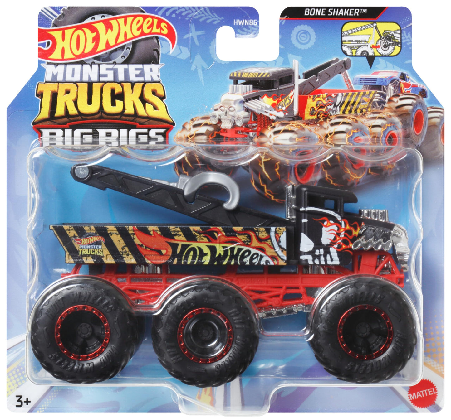 Hot Wheels Monster Trucks Big Rigs (Assorted Styles, One Random Item), 1:64 Scale Toy Truck with 6 Wheels, Haul or Tow Other Vehicles, HWN86