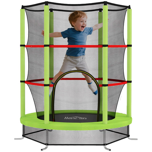 HOMCOM 4.6FT Kids Trampoline for Toddlers Indoor w/Enclosure Net, Steel Frame, for Ages 3-6 Years - Green
